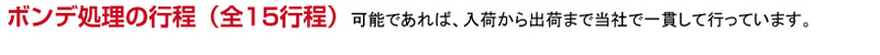 ボンデ処理の行程（全15行程）可能であれば、入荷から出荷まで当社で一貫して行っています。